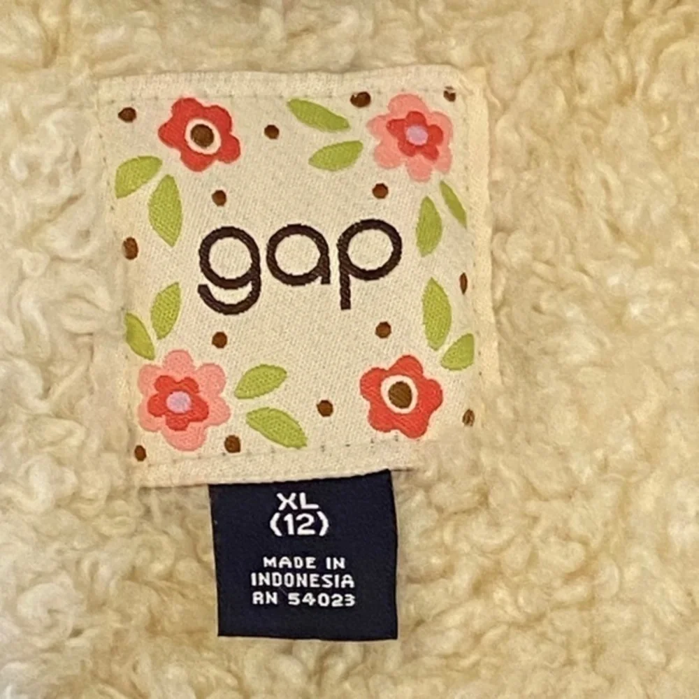 GAP Girls Jean Jacket Denim Blue Faux Sherpa Lined Floral Embroidered Size XL 12